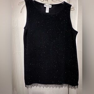Ronni Nicole Black Sleeveless Beaded Fringe Top
